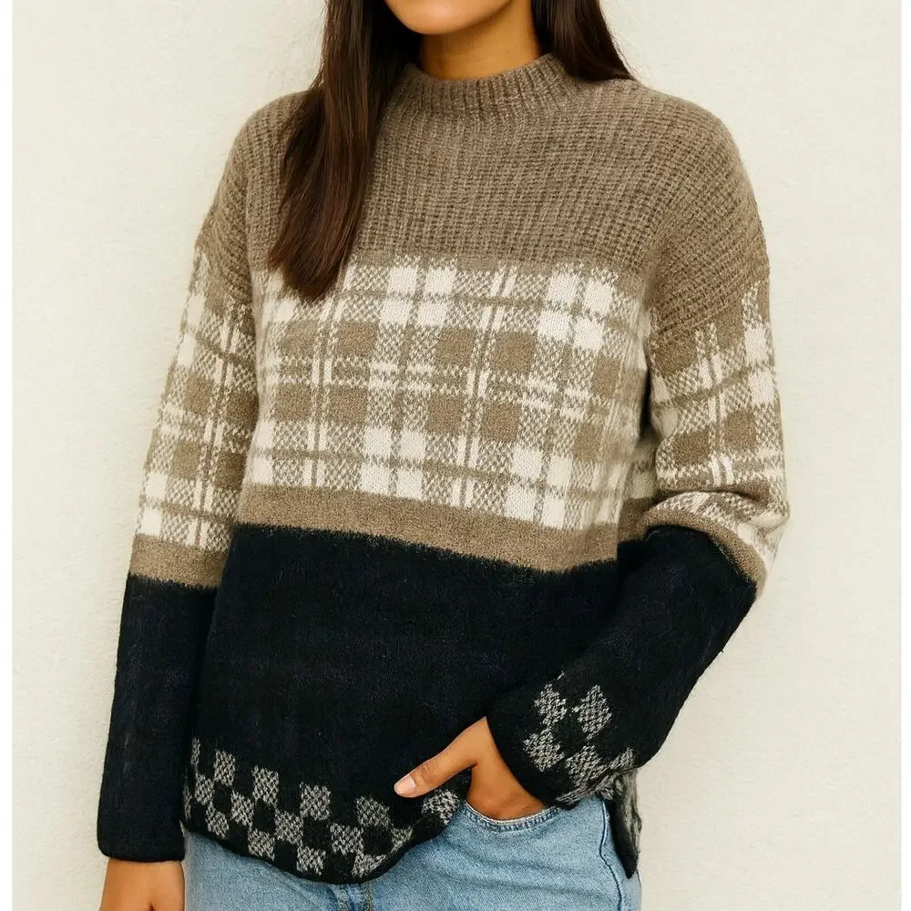 Urban Outfitters Silence + Noise Gunner Plaid Mock Neck Sweater